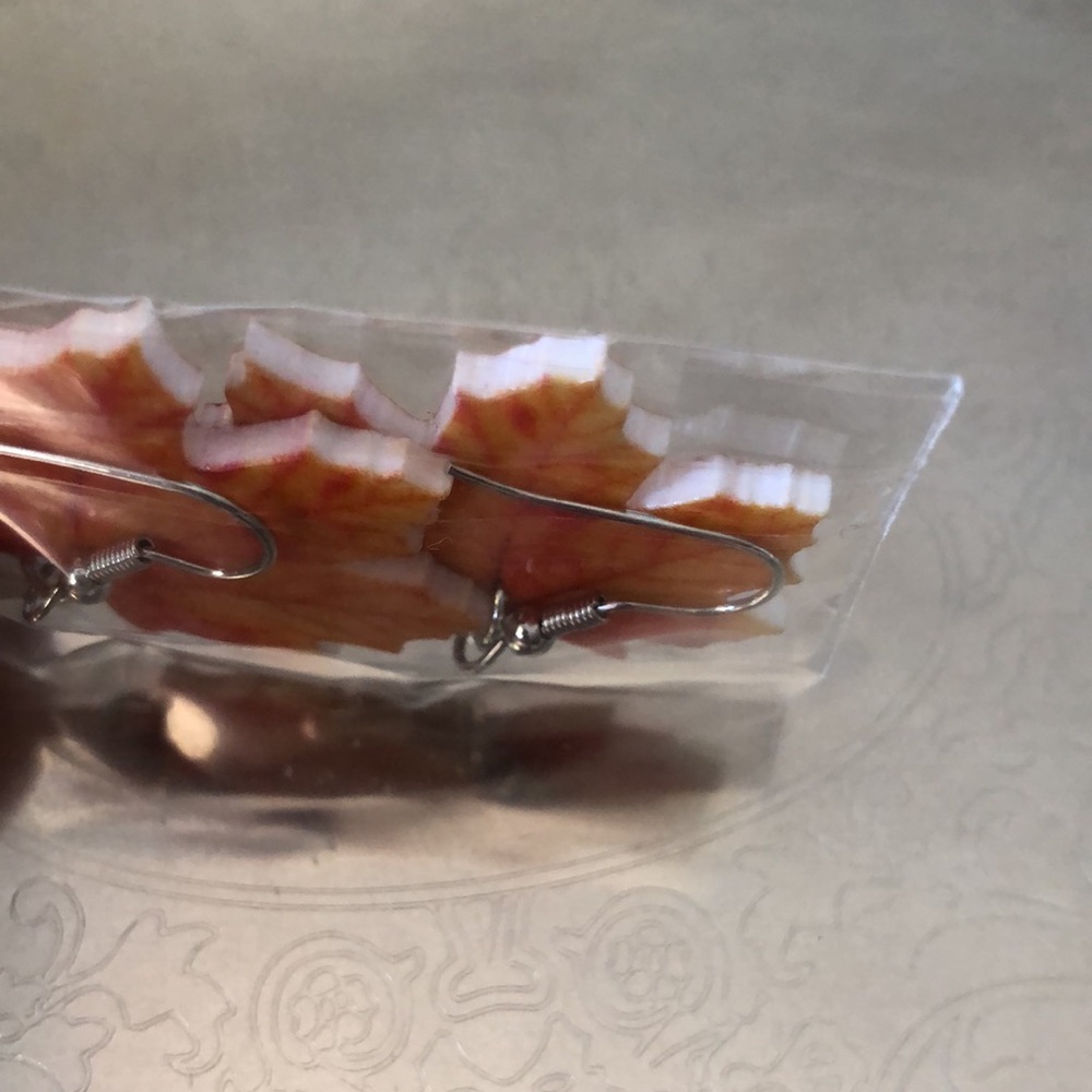 New Orange Maple Leaf Acrylic Hang Earrings - Picture 8 of 13
